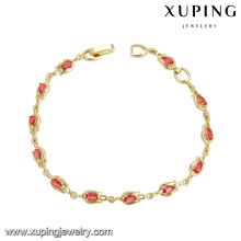 74937 Women jewelry tyulip shape bracelet inlay gemstone 14k gold plated copper alloy chain bracelet